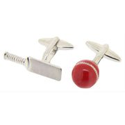 David Van Hagen Cricket Bat and Ball Cufflinks - Silver/Red