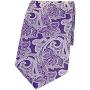 David Van Hagen Edwardian Floral Patterned Silk Tie - Purple