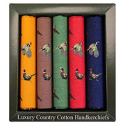 David Van Hagen Five Pack Pheasant Patterned Cotton Handkerchief - Multi-colour