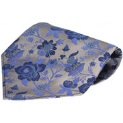 David Van Hagen Floral Patterned Silk Handkerchief - Silver/Blue