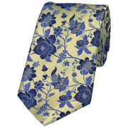 David Van Hagen Floral Patterned Silk Tie - Gold/Blue