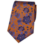 David Van Hagen Floral Patterned Silk Tie - Orange/Blue