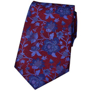 David Van Hagen Floral Patterned Silk Tie - Wine/Blue