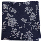 David Van Hagen Flower and Leaf Luxury Silk Pocket Square - Navy/Grey