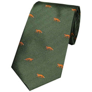 David Van Hagen Foxes Country Silk Tie - Green/Orange