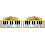 David Van Hagen Gold Plated Mother of Pearl and Onyx Keyboard Cufflinks  - White/Black/Gold