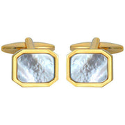 David Van Hagen Gold Plated Mother of Pearl Octagon Cufflinks - White/Gold