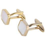 David Van Hagen Gold Plated Mother of Pearl Octagon Cufflinks - White/Gold