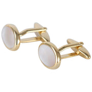 David Van Hagen Gold Plated Mother of Pearl Oval Cufflinks - White/Gold