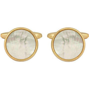 David Van Hagen Gold Plated Mother of Pearl Round Cufflinks - White/Gold