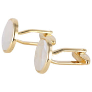 David Van Hagen Gold Plated Mother of Pearl Round Cufflinks - White/Gold
