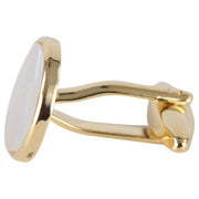 David Van Hagen Gold Plated Mother of Pearl Round Cufflinks - White/Gold