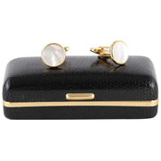 David Van Hagen Gold Plated Mother of Pearl Round Cufflinks - White/Gold