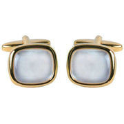David Van Hagen Gold Plated Mother of Pearl Square Cufflinks - White/Gold