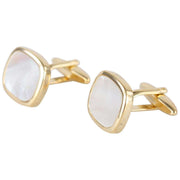 David Van Hagen Gold Plated Mother of Pearl Square Cufflinks - White/Gold