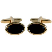 David Van Hagen Gold Plated Onyx Oval Cufflinks - Black/Gold