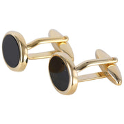 David Van Hagen Gold Plated Onyx Oval Cufflinks - Black/Gold