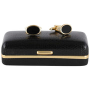 David Van Hagen Gold Plated Onyx Oval Cufflinks - Black/Gold