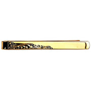 David Van Hagen Half Engraved Leaf Tie Slide - Gold