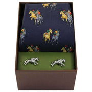 David Van Hagen Horse Racing Tie and Cufflink Set - Navy