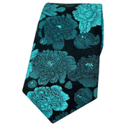 David Van Hagen Large Flowers Silk Tie - Turquoise