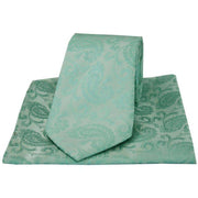 David Van Hagen Luxury Paisley Tie and Handkerchief Set - Cyan Green