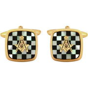 David Van Hagen Masonic Embossed Square Cufflinks - Mother of Pearl/Onyx