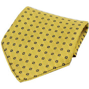 David Van Hagen Neat Pattern Silk Pocket Square - Mustard/Navy