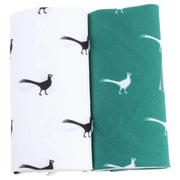 David Van Hagen Novelty Pheasant Handkerchief Set - White/Green