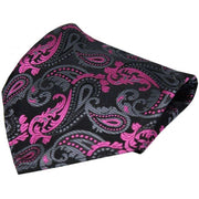 David Van Hagen Paisley Silk Handkerchief - Fuschia Pink/Black/Grey