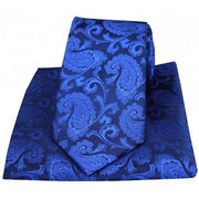 David Van Hagen Paisley Woven Silk Tie and Pocket Square Set - Royal Blue