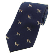 David Van Hagen Pointer Dogs Woven Country Silk Tie - Navy