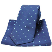 David Van Hagen Polka Dot Silk Tie and Pocket Square - Navy/Light Blue