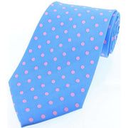 David Van Hagen Polka Dot Silk Twill Tie  - Blue/Pink