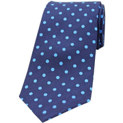 David Van Hagen Polka Dots Printed Silk Tie - Navy/Light Blue