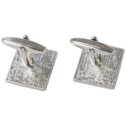 David Van Hagen Rhodium Plated Mother of Pearl and Onyx Striped Square Cufflinks - White/Black/Silver