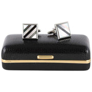 David Van Hagen Rhodium Plated Mother of Pearl and Onyx Striped Square Cufflinks - White/Black/Silver