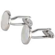 David Van Hagen Rhodium Plated Mother of Pearl Round Porthole Cufflinks  - White/Silver