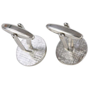 David Van Hagen Rhodium Plated Mother of Pearl Round Porthole Cufflinks  - White/Silver