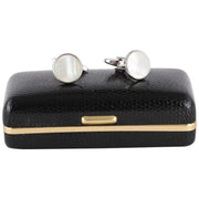 David Van Hagen Rhodium Plated Mother of Pearl Round Porthole Cufflinks  - White/Silver