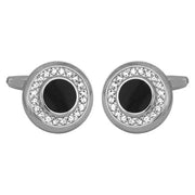 David Van Hagen Round Crystal Cufflinks - Silver/Clear/Black