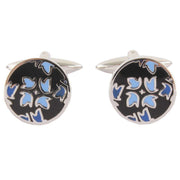 David Van Hagen Round Floral Cufflinks - Black/Blue