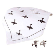 David Van Hagen Spitfire Handkerchief and Cufflink Set - White/Black