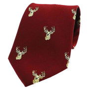 David Van Hagen Stags Heads Woven Country Silk Tie - Wine