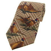 David Van Hagen Standing Pheasants Tweed Country Silk Tie - Brown