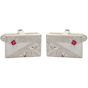 David Van Hagen Sterling Silver Engraved Ruby Cufflinks
