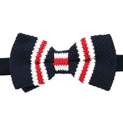 David Van Hagen Striped Knitted Polyester Bow Tie - Navy/Red/White