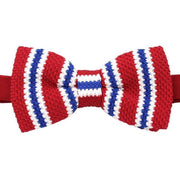 David Van Hagen Striped Knitted Polyester Bow Tie - Red/White/Blue