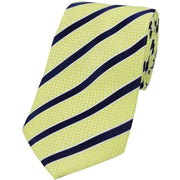 David Van Hagen Striped Polyester Tie - Blue/Lemon Yellow