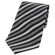David Van Hagen Striped Polyester Tie - Grey/White